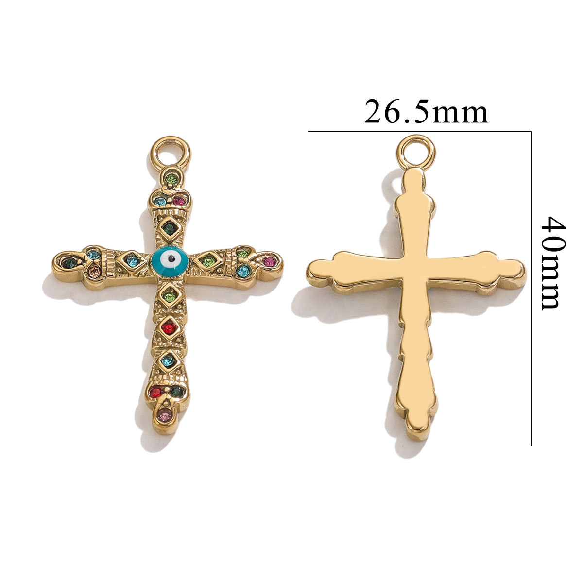 1 Piece Classic Retro Style Cross Shape Stainless Steel  Gold Color Women's Pendant h5 